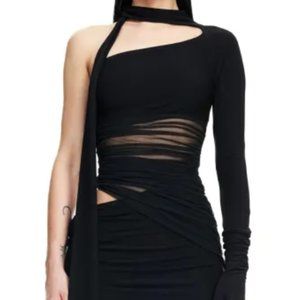 NWT H&M MUGLER Knot-detail One-shoulder Dress Black